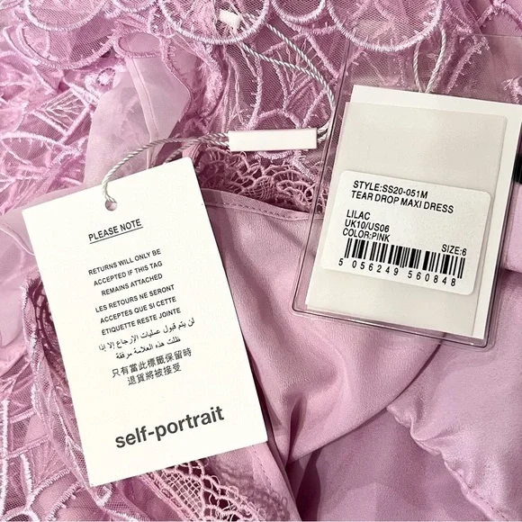 NWT SELF PORTRAIT Lilac Crochet Mesh Lace Tiered Ruffle Fairycore Maxi Dress 6 - Picture 12 of 16